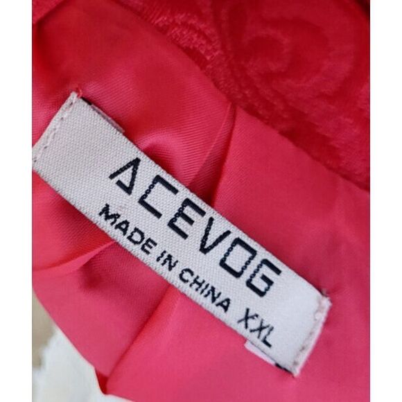 Acevog Woven Bright Red Floral Print Brocade Boxy Bolero Mandarin Collar Sz XXL - Picture 4 of 4
